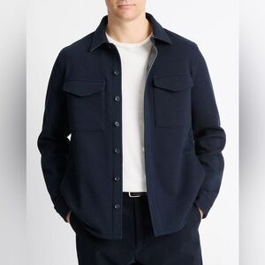 $348 VINCE Double-Knit Cotton-Blend Piqué Shirt Jacket Coastal Blue NWT Large